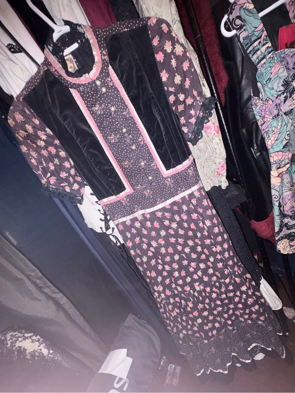 Rare One of a Kind Gunne Sax Black and Pink Floral Dress Size 9